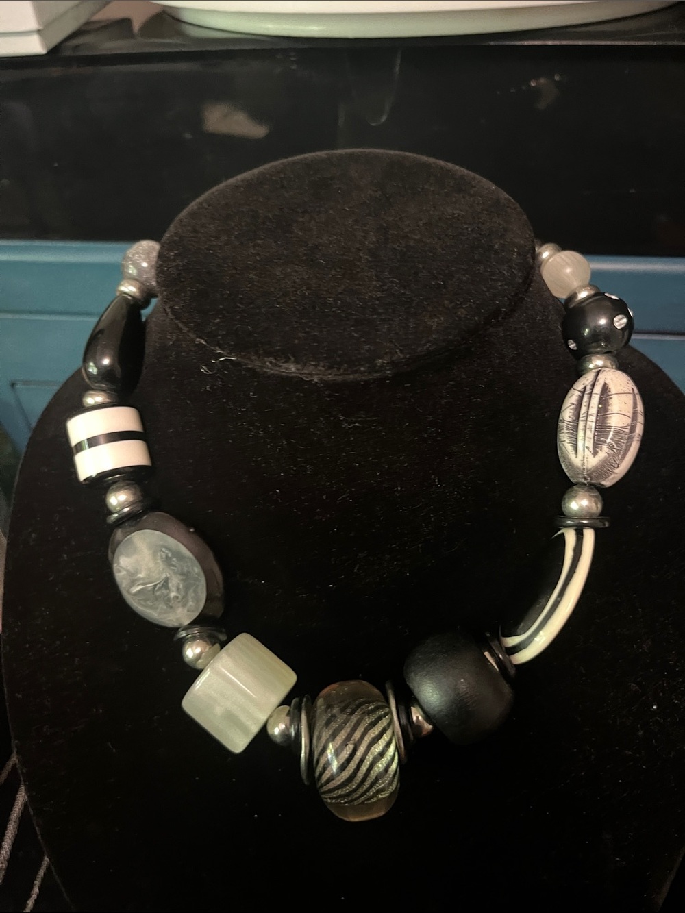 Black and Silver Statement Beaded Necklace - Unbranded